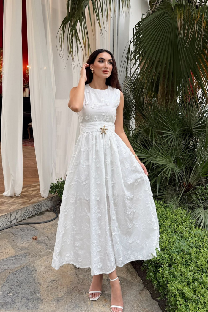Deniz Poplin Kumaş Kolsuz Midi Elbise 8456