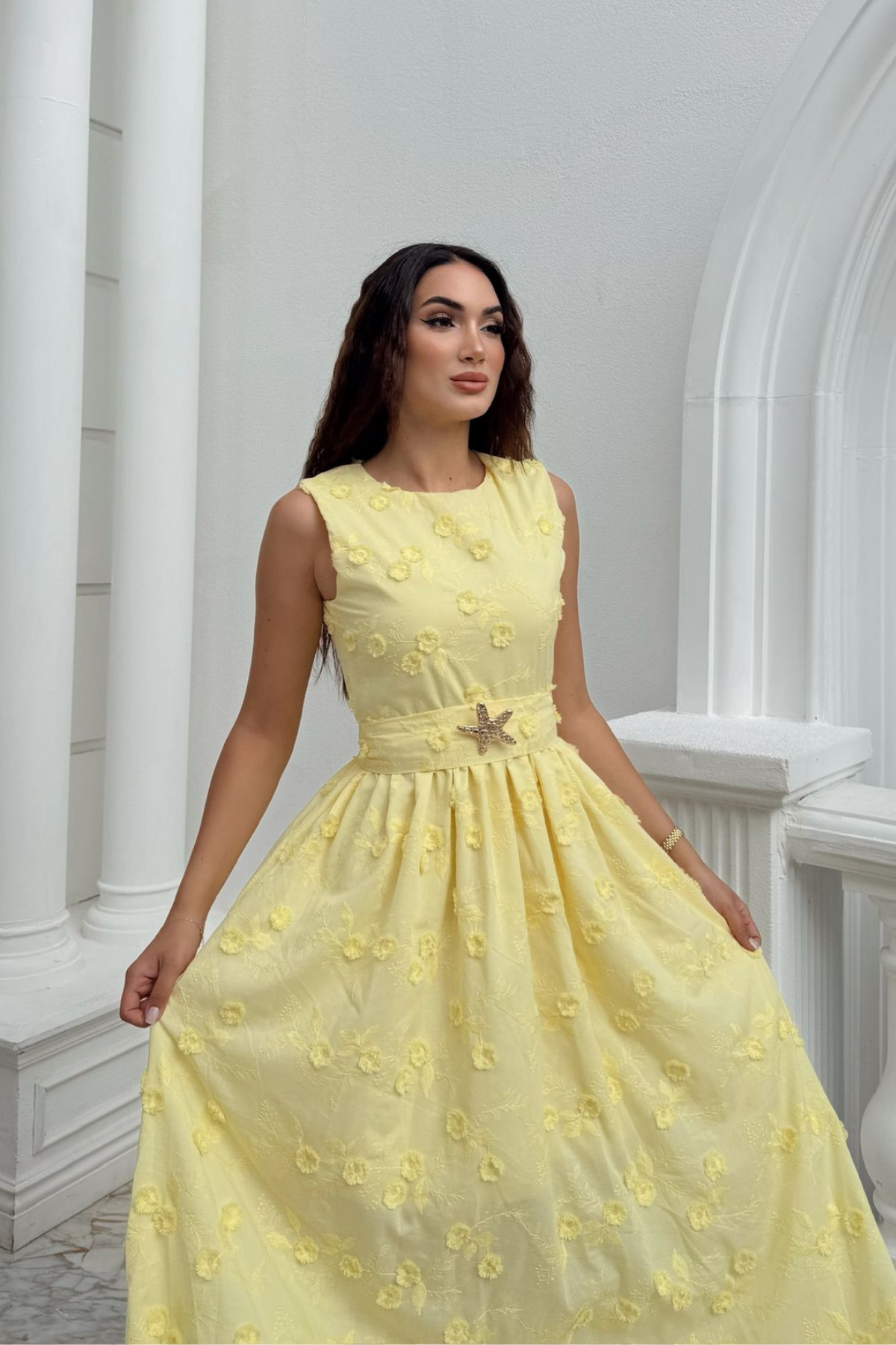 Deniz Poplin Kumaş Kolsuz Midi Elbise 8456