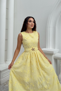 Deniz Poplin Kumaş Kolsuz Midi Elbise 8456
