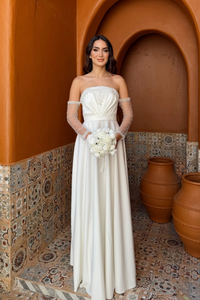 Kolları Tül Detay Straplez Taşlı Abiye 307