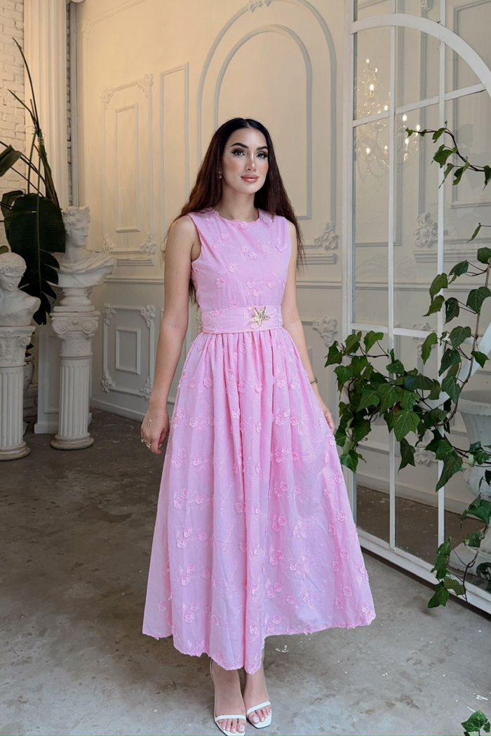 Deniz Poplin Kumaş Kolsuz Midi Elbise 8456