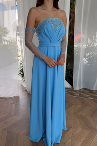 Kolları Tül Detay Straplez Taşlı Abiye 307