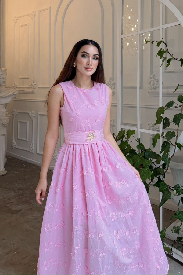 Deniz Poplin Kumaş Kolsuz Midi Elbise 8456