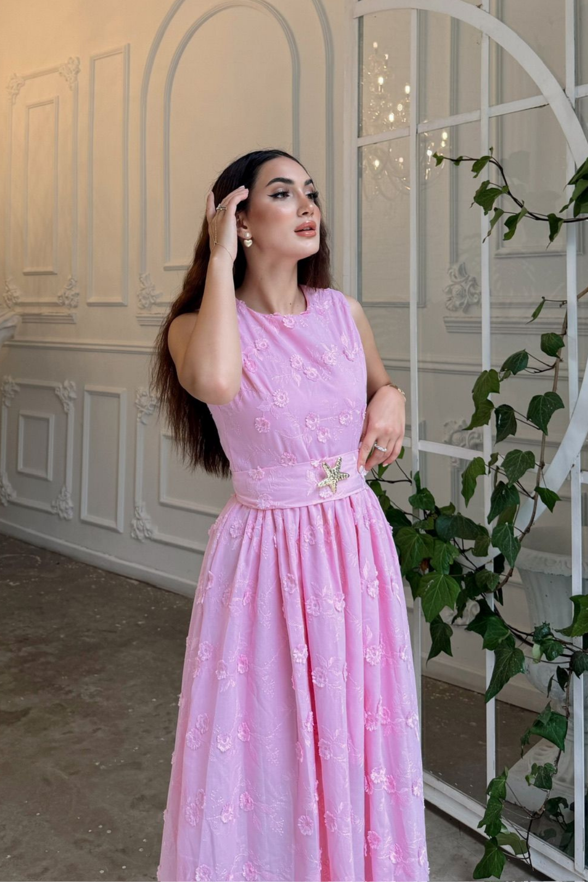 Deniz Poplin Kumaş Kolsuz Midi Elbise 8456