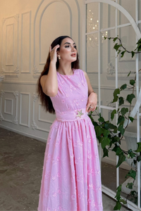 Deniz Poplin Kumaş Kolsuz Midi Elbise 8456