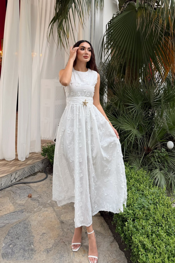 Deniz Poplin Kumaş Kolsuz Midi Elbise 8456