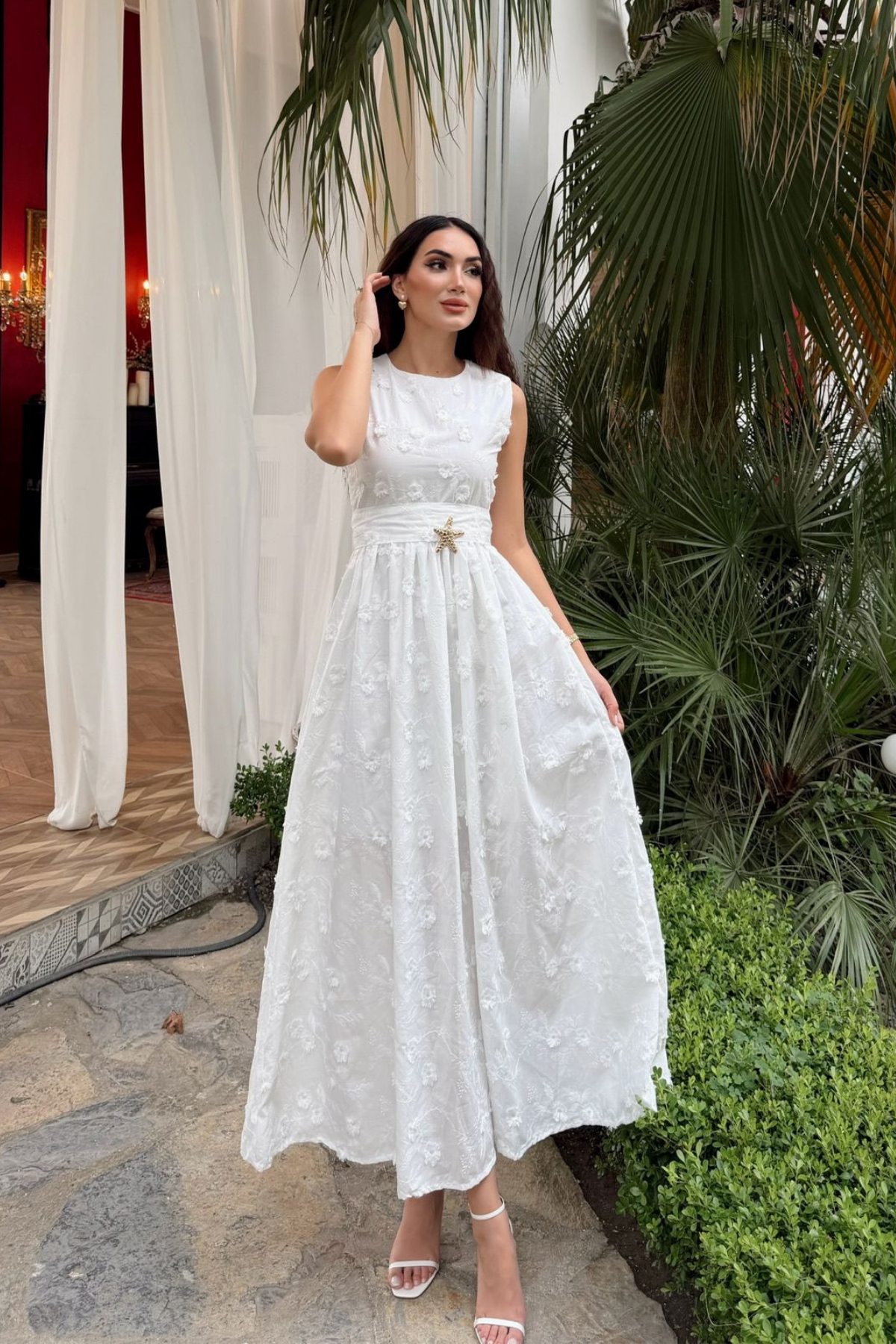 Deniz Poplin Kumaş Kolsuz Midi Elbise 8456