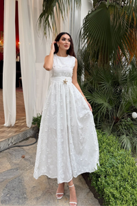 Deniz Poplin Kumaş Kolsuz Midi Elbise 8456