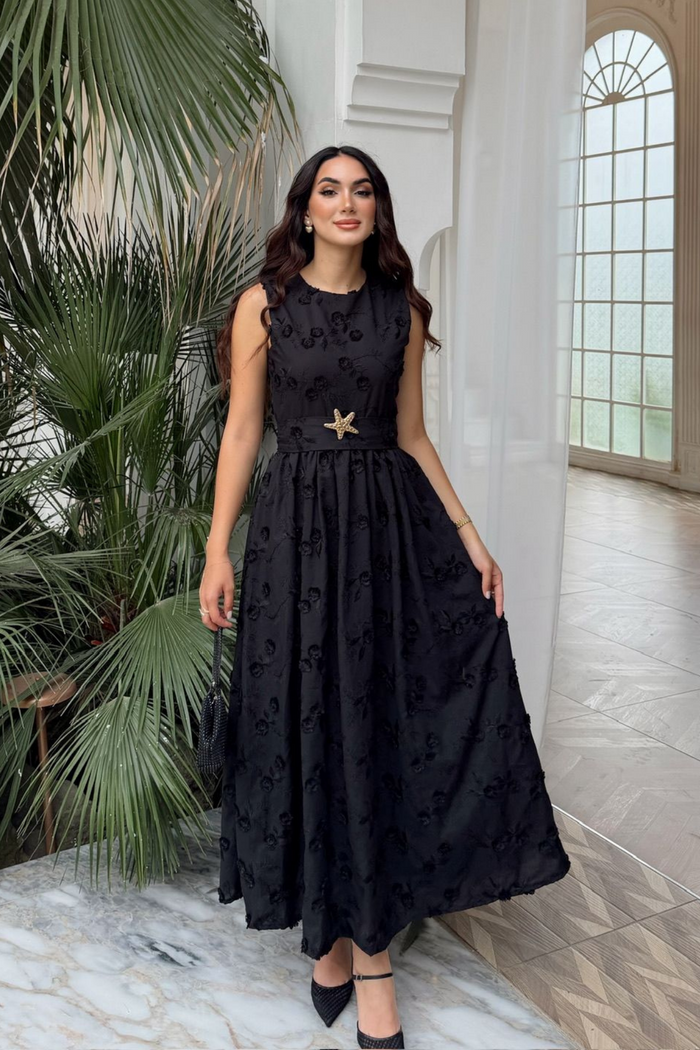Deniz Poplin Kumaş Kolsuz Midi Elbise 8456