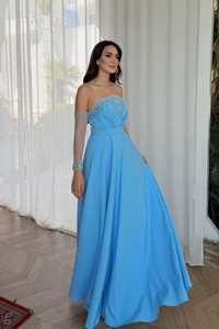 Kolları Tül Detay Straplez Taşlı Abiye 307