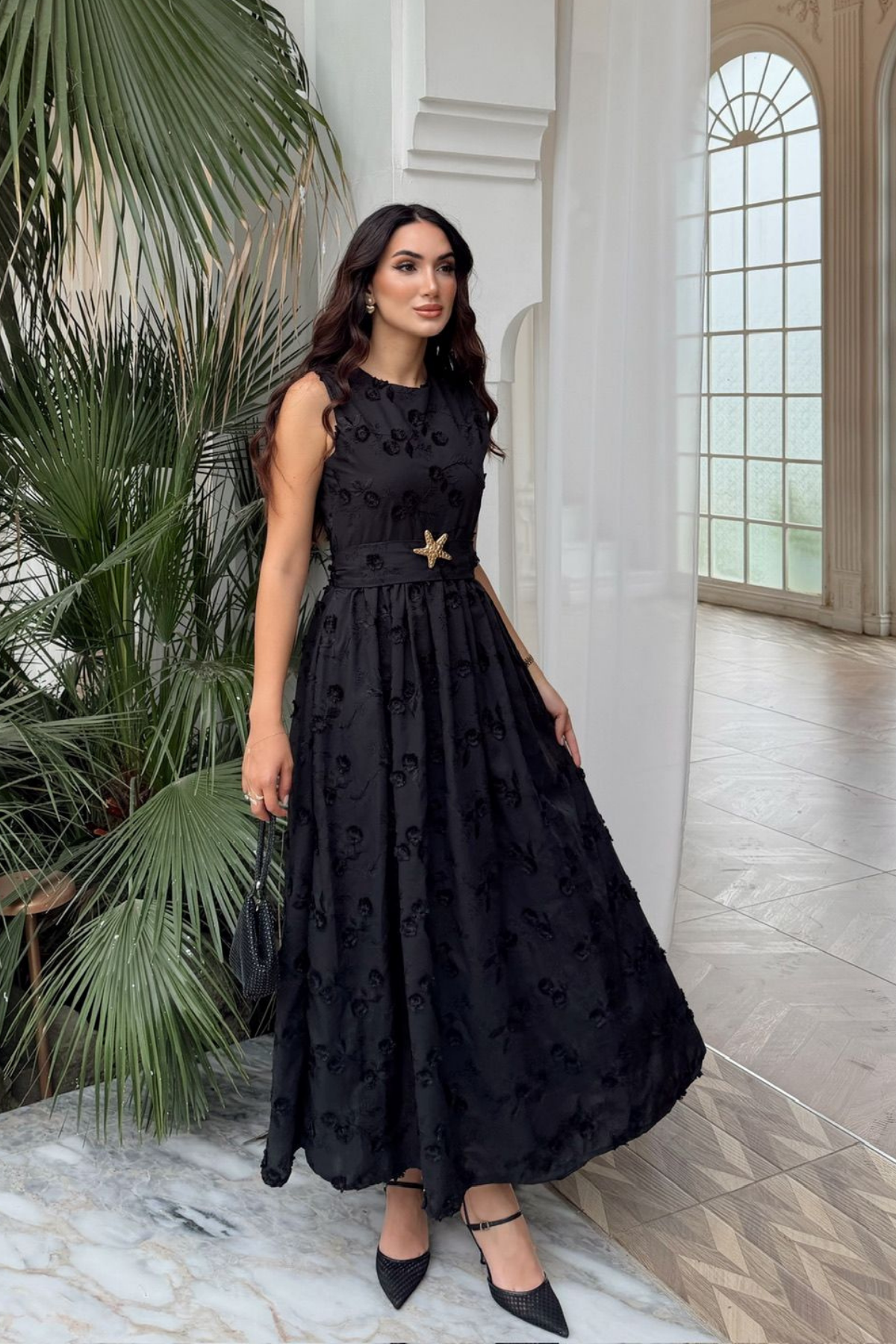 Deniz Poplin Kumaş Kolsuz Midi Elbise 8456