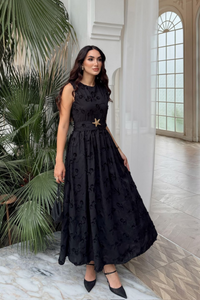 Deniz Poplin Kumaş Kolsuz Midi Elbise 8456