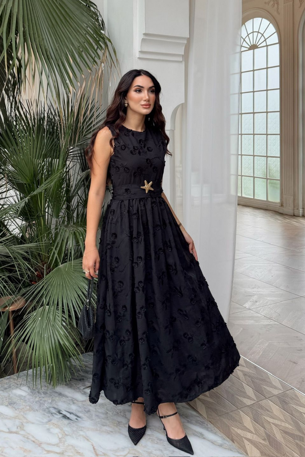 Deniz Poplin Kumaş Kolsuz Midi Elbise 8456