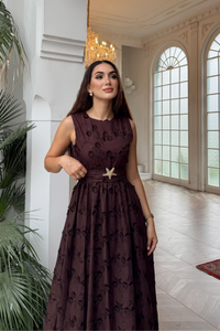 Deniz Poplin Kumaş Kolsuz Midi Elbise 8456