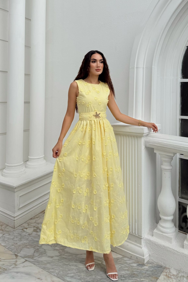 Deniz Poplin Kumaş Kolsuz Midi Elbise 8456