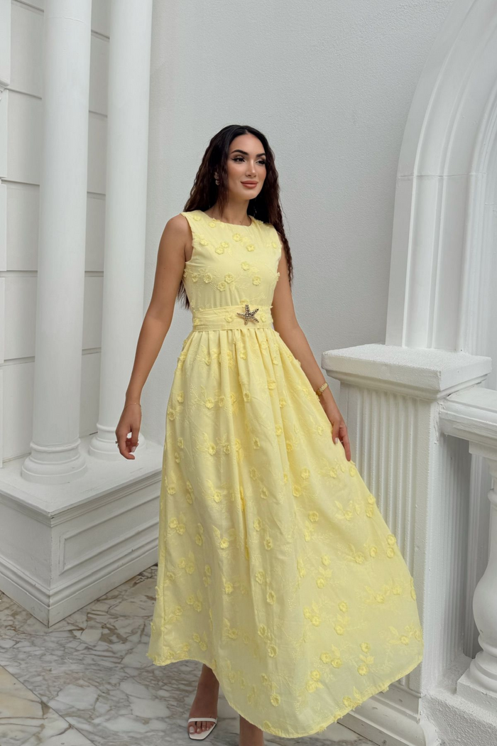 Deniz Poplin Kumaş Kolsuz Midi Elbise 8456