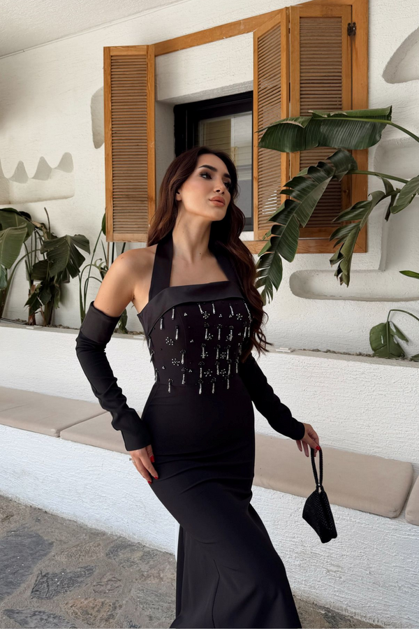 Tak Çıkar Kol Detay Önü Boncuklu Abiye 1173