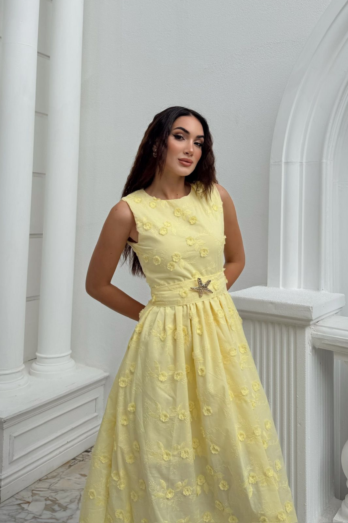 Deniz Poplin Kumaş Kolsuz Midi Elbise 8456
