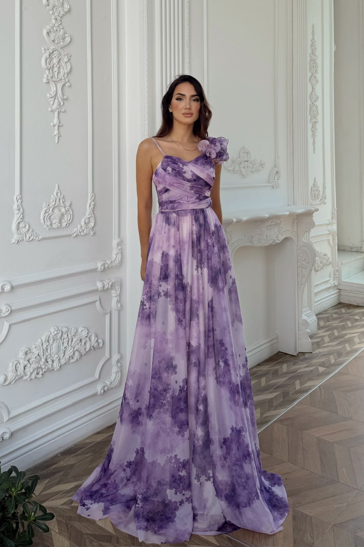 Batik Desenli Kol Fırfır Şifon Abiye 2003