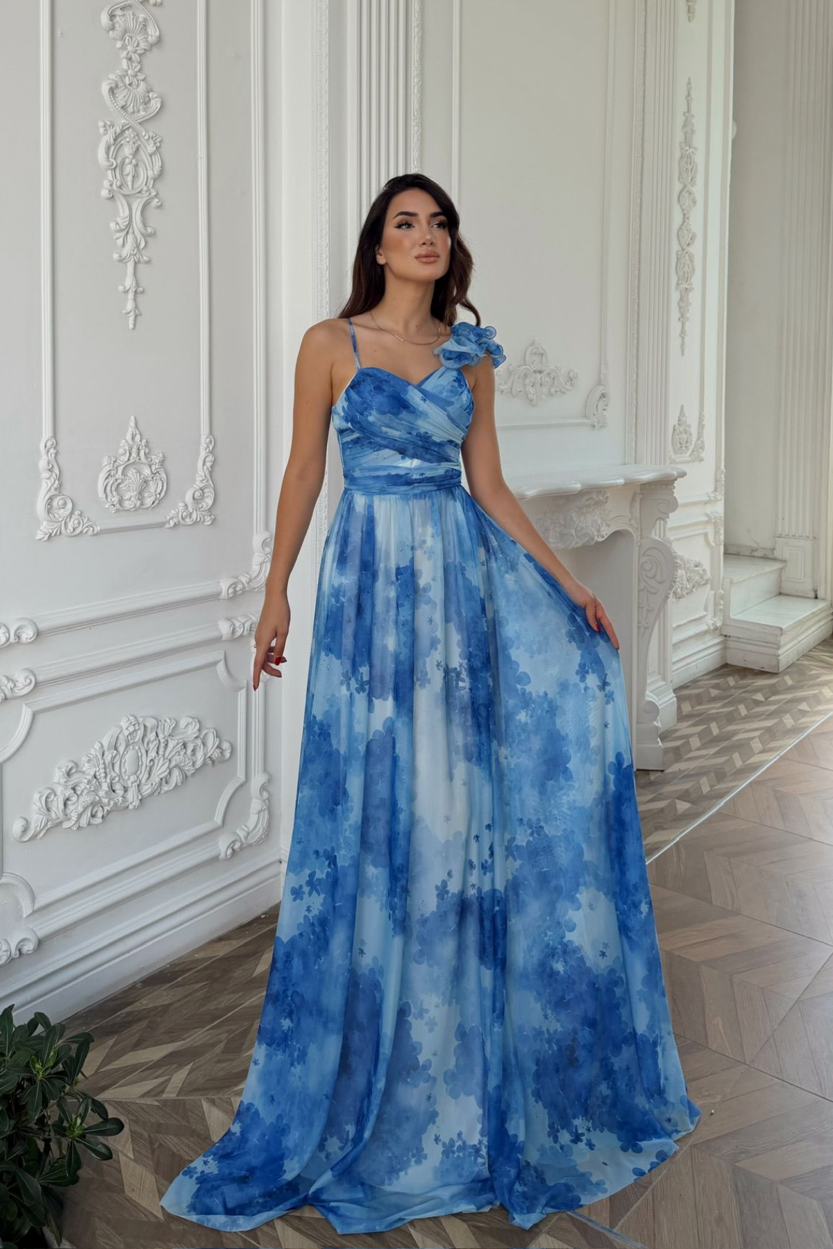 Batik Desenli Kol Fırfır Şifon Abiye 2003