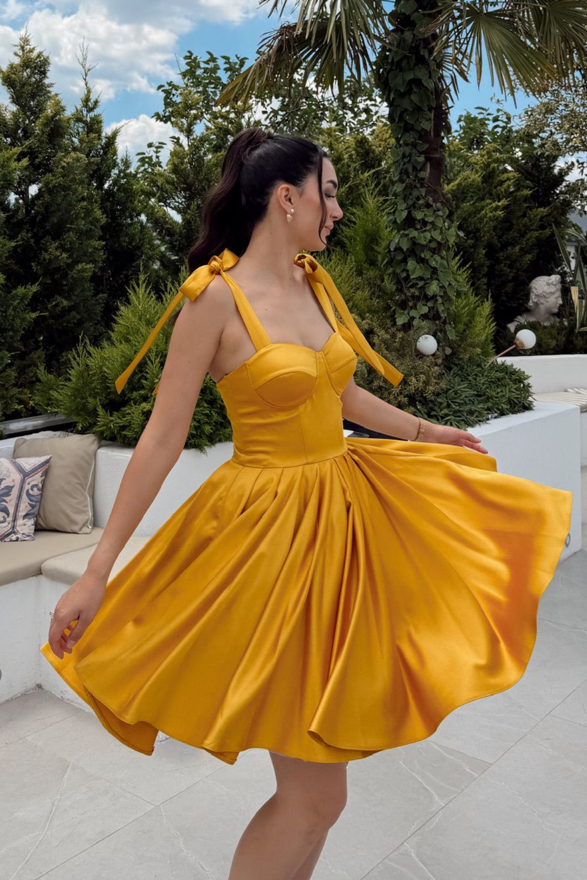 Elçin Balon Etek Askı Kurdele Mini Elbise 1004
