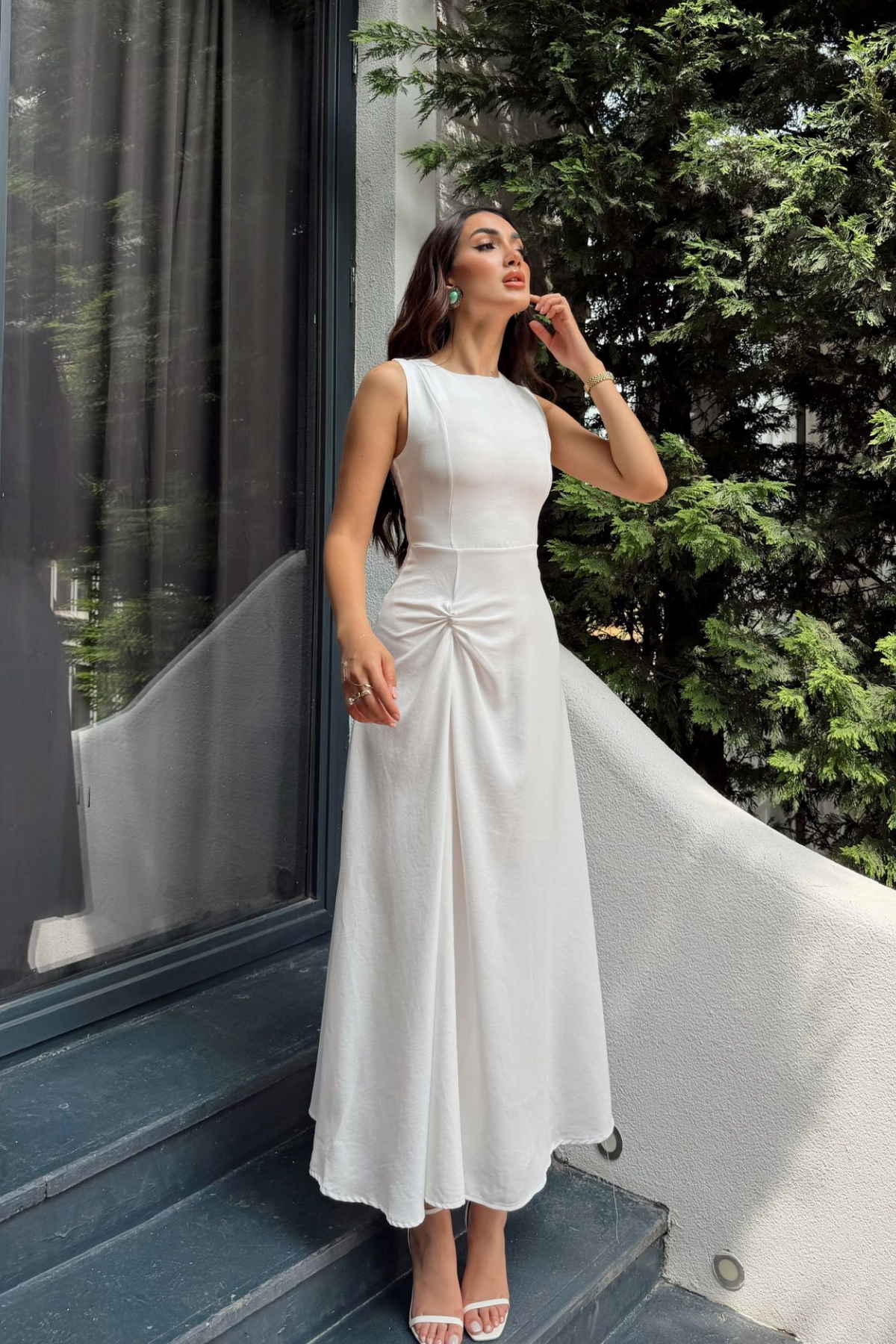 Güneş Kolsuz Düğüm Detay Midi Elbise 2245