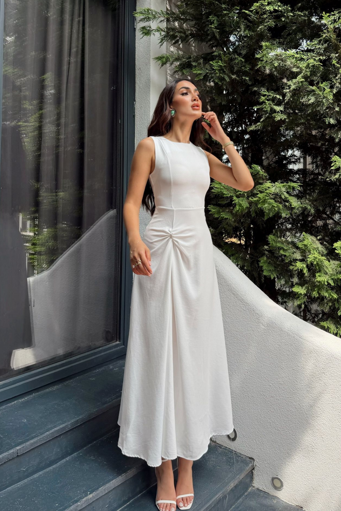 Güneş Kolsuz Düğüm Detay Midi Elbise 2245