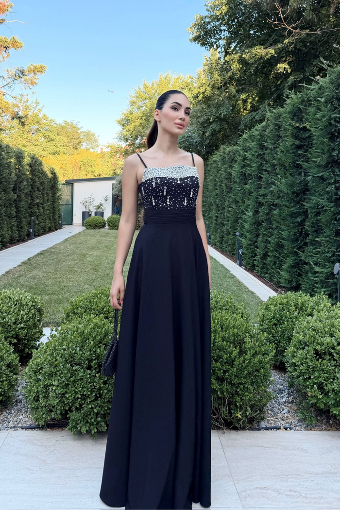 Nayla İp Askılı Taşlı Abiye 306
