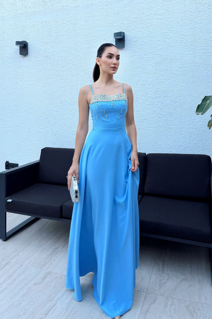 Nayla İp Askılı Taşlı Abiye 306