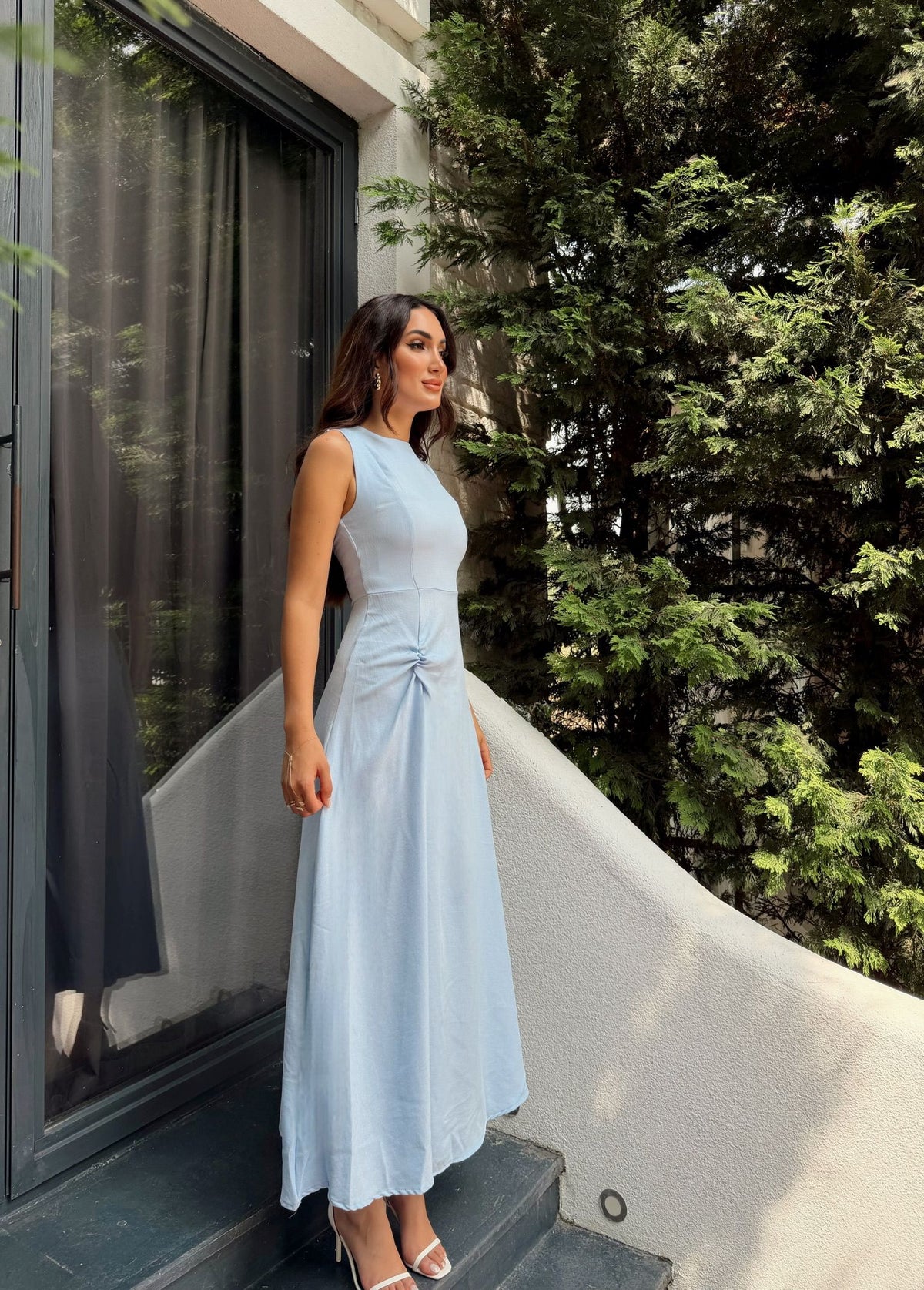 Güneş Kolsuz Düğüm Detay Midi Elbise 2245