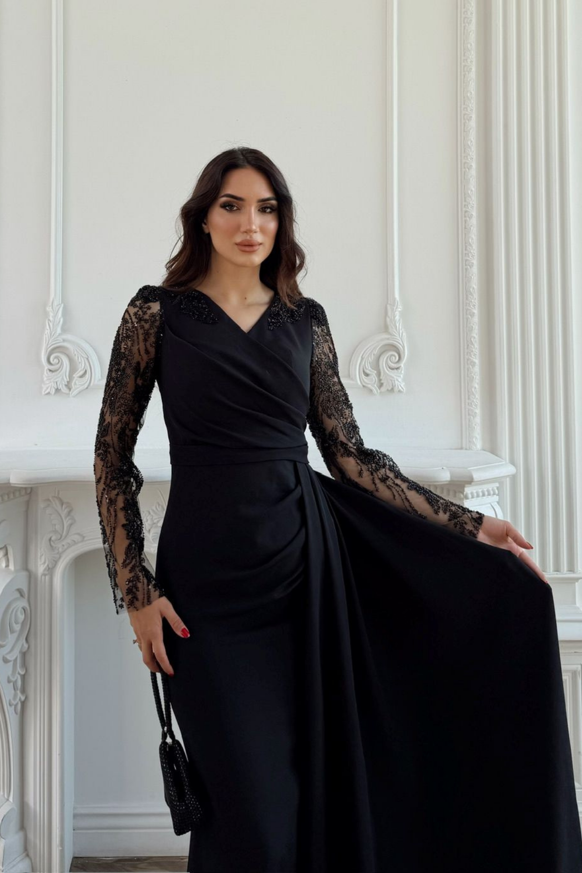 Kolları Tül İşleme Detay V Yaka Abiye 303