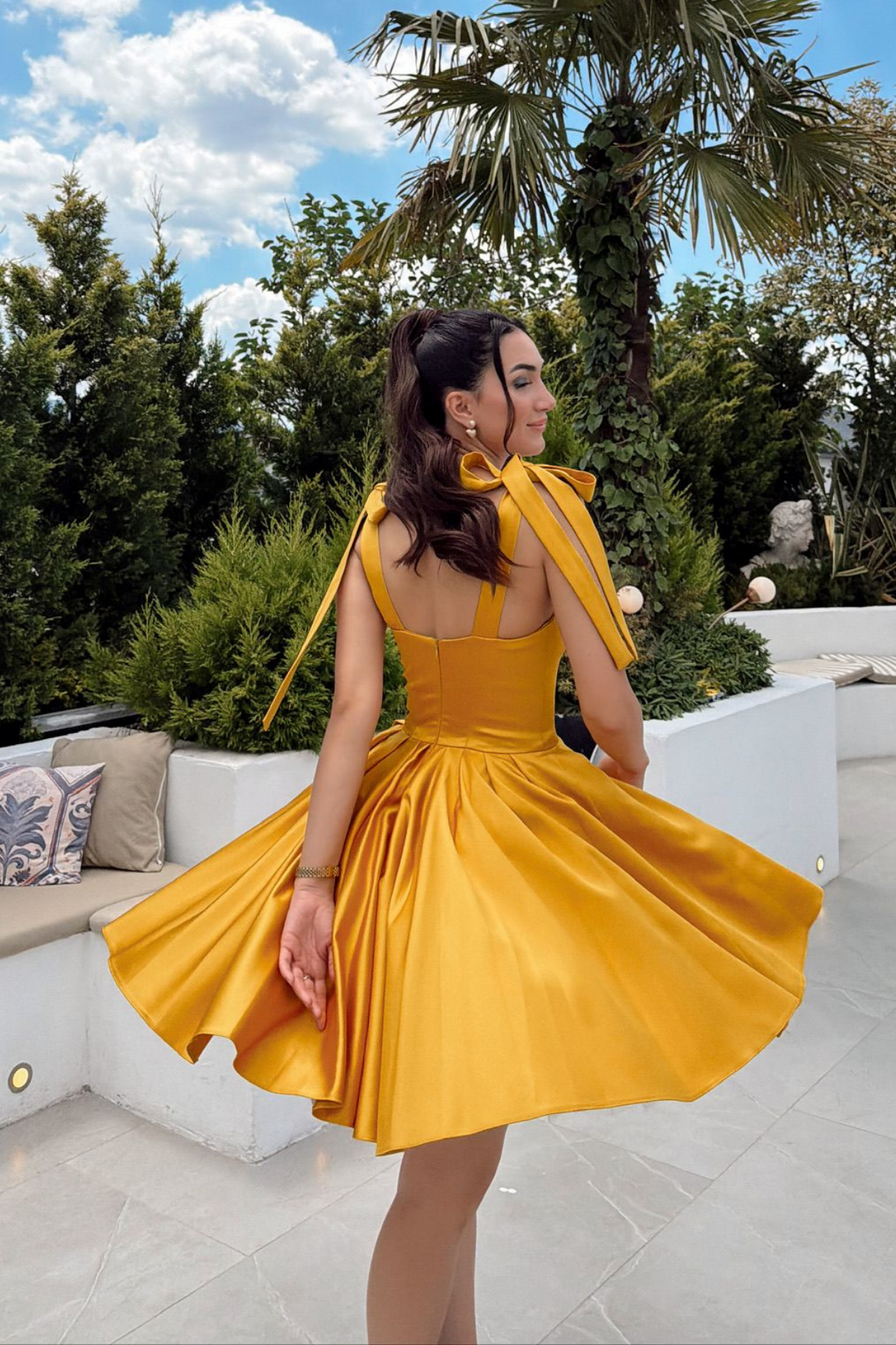 Elçin Balon Etek Askı Kurdele Mini Elbise 1004