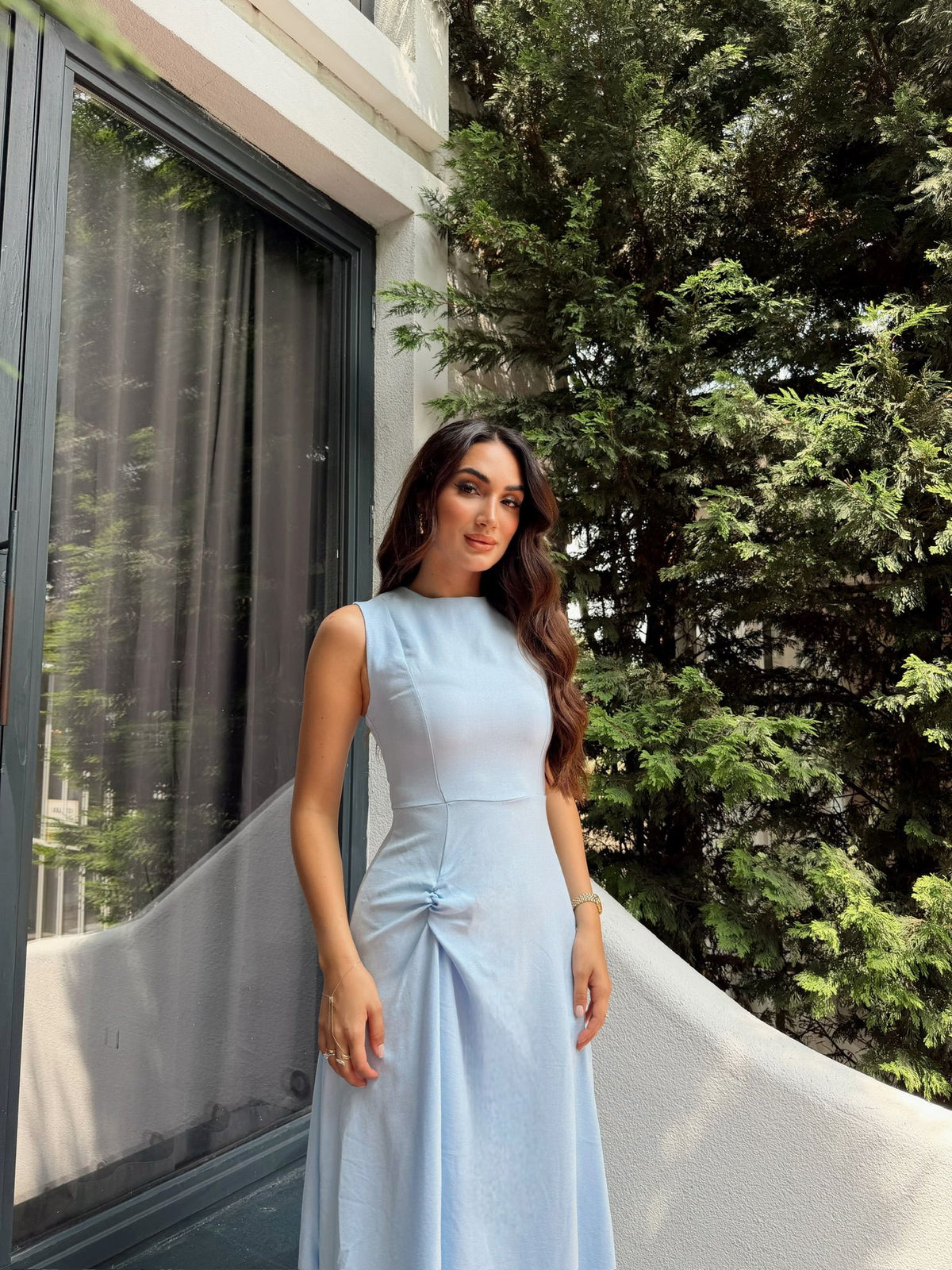 Güneş Kolsuz Düğüm Detay Midi Elbise 2245