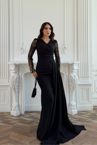 Kolları Tül İşleme Detay V Yaka Abiye 303