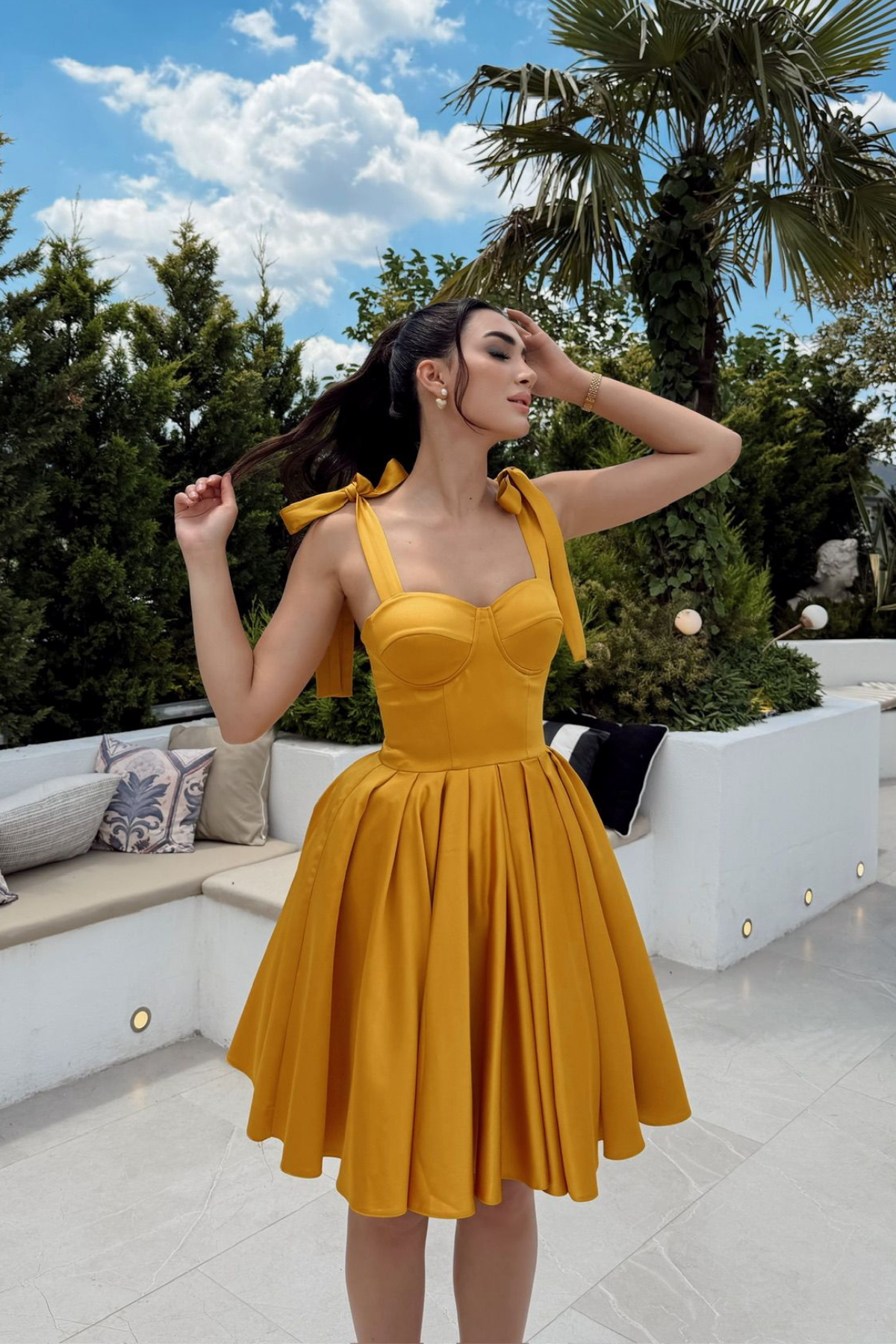 Elçin Balon Etek Askı Kurdele Mini Elbise 1004