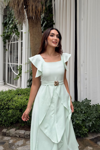 Aydilge Fırfırlı Kemer Detay Midi Elbise 2239