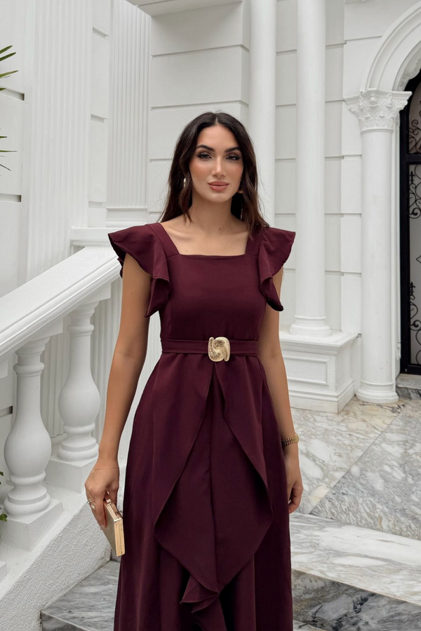 Aydilge Fırfırlı Kemer Detay Midi Elbise 2239