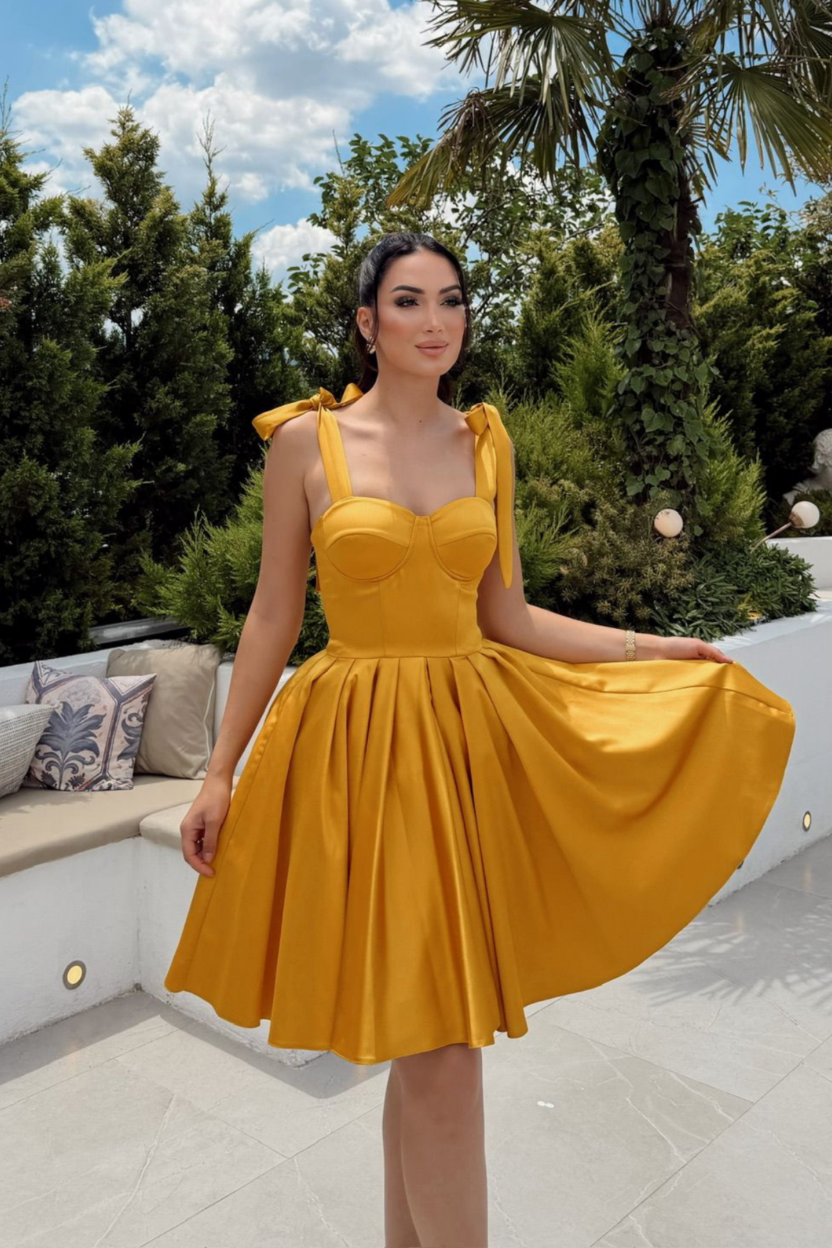 Elçin Balon Etek Askı Kurdele Mini Elbise 1004