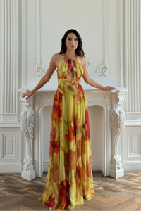 Halter Yaka Damla Detay Baskılı Abiye 1110