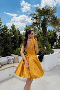 Elçin Balon Etek Askı Kurdele Mini Elbise 1004
