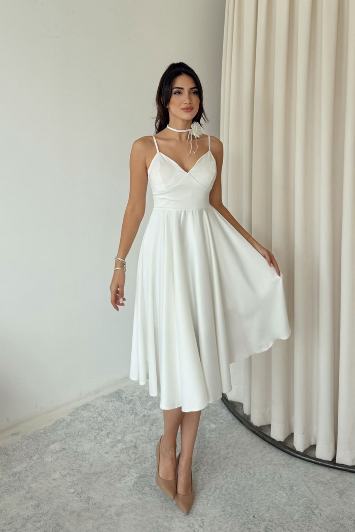 İp Askılı Çiçek Detay Midi Boy Elbise 9353