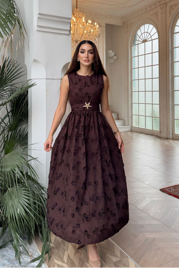 Deniz Poplin Kumaş Kolsuz Midi Elbise 8456