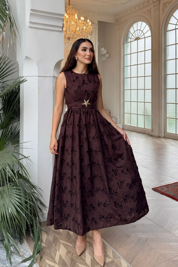 Deniz Poplin Kumaş Kolsuz Midi Elbise 8456
