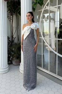 Aleda Fiyonk Detay Payetli Abiye 1096 GRİ