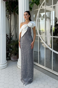 Aleda Fiyonk Detay Payetli Abiye 1096 GRİ