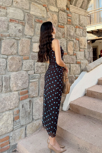 Alina Askılı Puantiye Detay Midi Elbise 7251 KAHVERENGİ