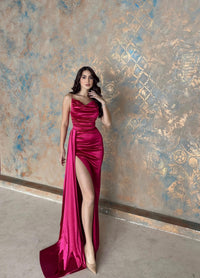 Allyso Degaje Yaka Yırtmaçlı Abiye 582243 FUŞYA