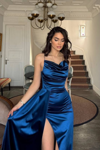 Allyso Degaje Yaka Yırtmaçlı Abiye 582243 İNDİGO