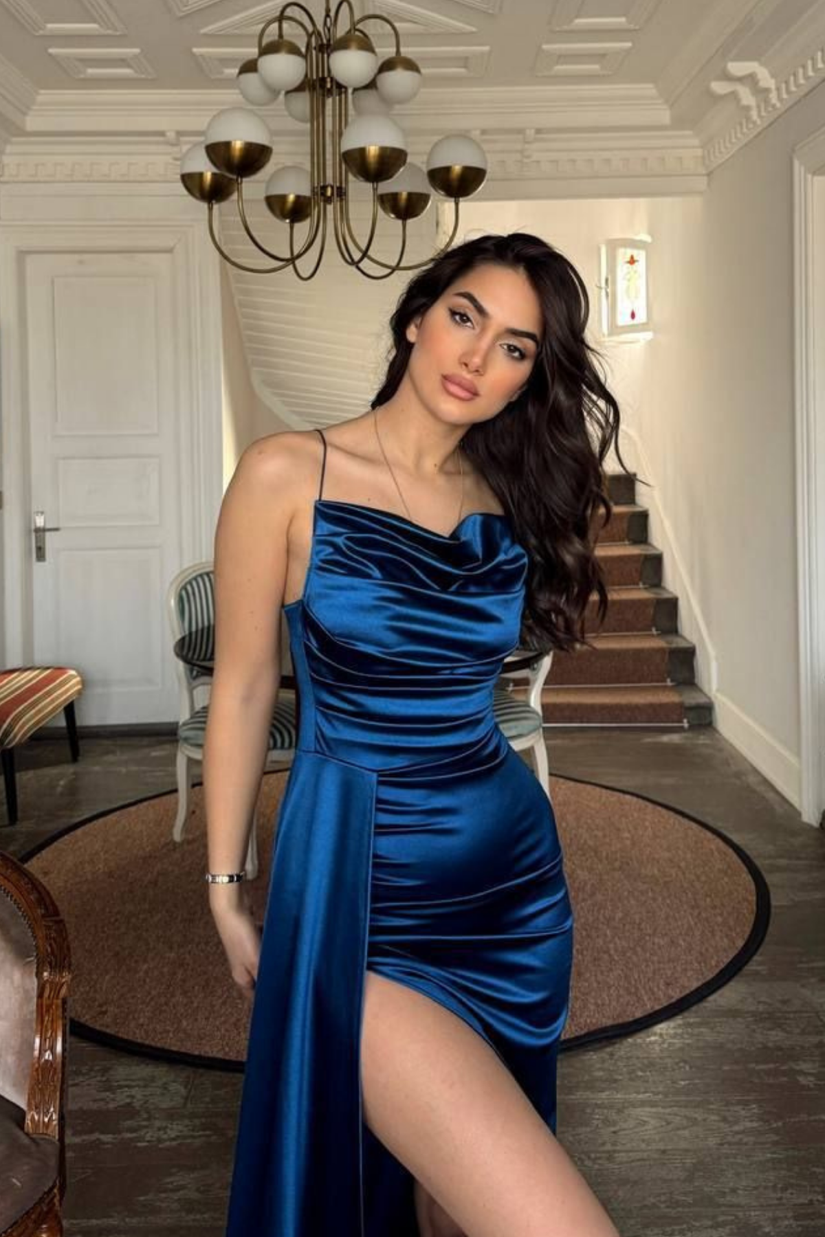 Allyso Degaje Yaka Yırtmaçlı Abiye 582243 İNDİGO