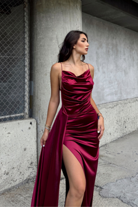 Allyso Degaje Yaka Yırtmaçlı Abiye 582243 BORDO